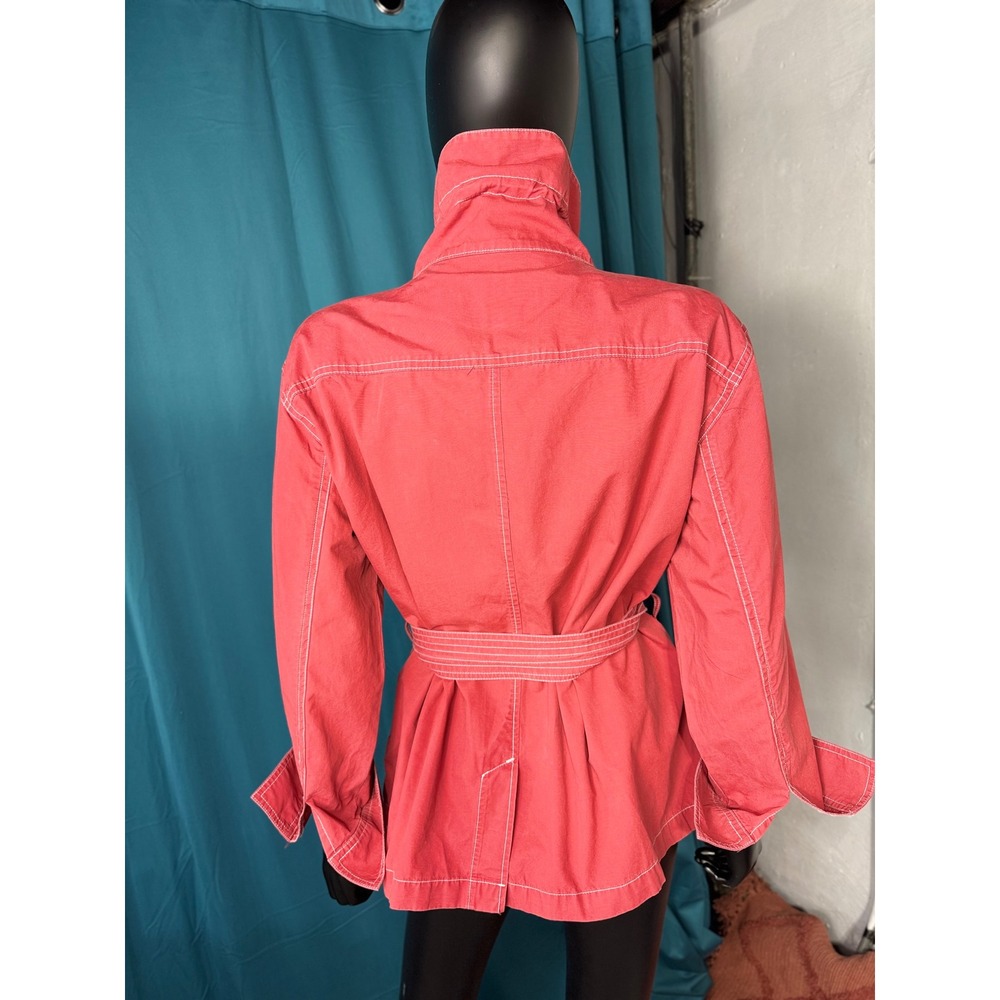 American Living Red Utility Jacket Belted Cotton XL White Stitching Full Zip - Picture 2 of 9